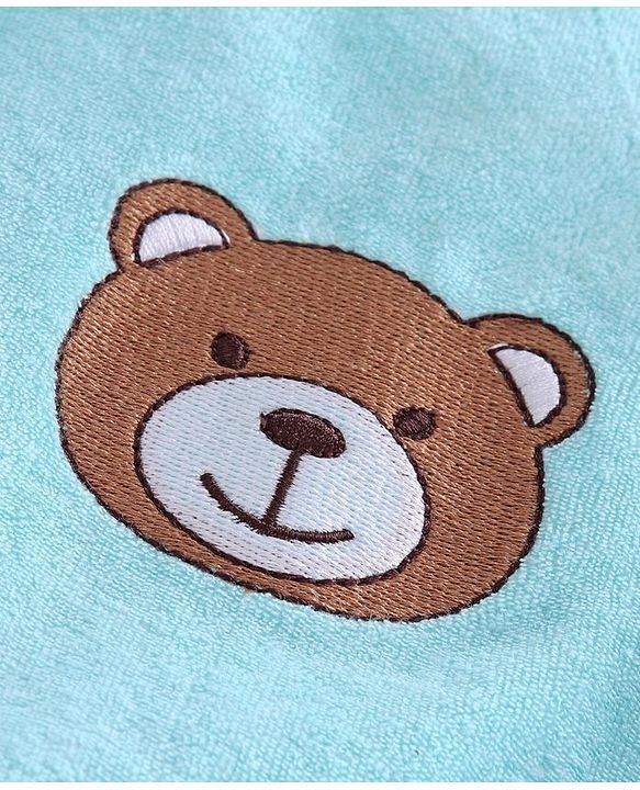 Babyhug Three Fourth Sleeves Hooded Bath Robe Bear Patch - Blue