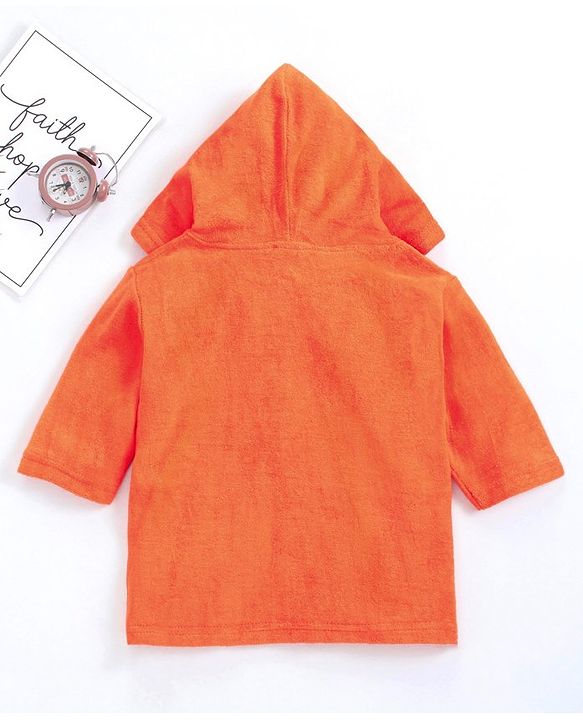 Babyhug Three Fourth Sleeves Hooded Bath Robe Frog Embroidery - Orange
