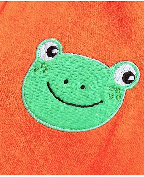 Babyhug Three Fourth Sleeves Hooded Bath Robe Frog Embroidery - Orange
