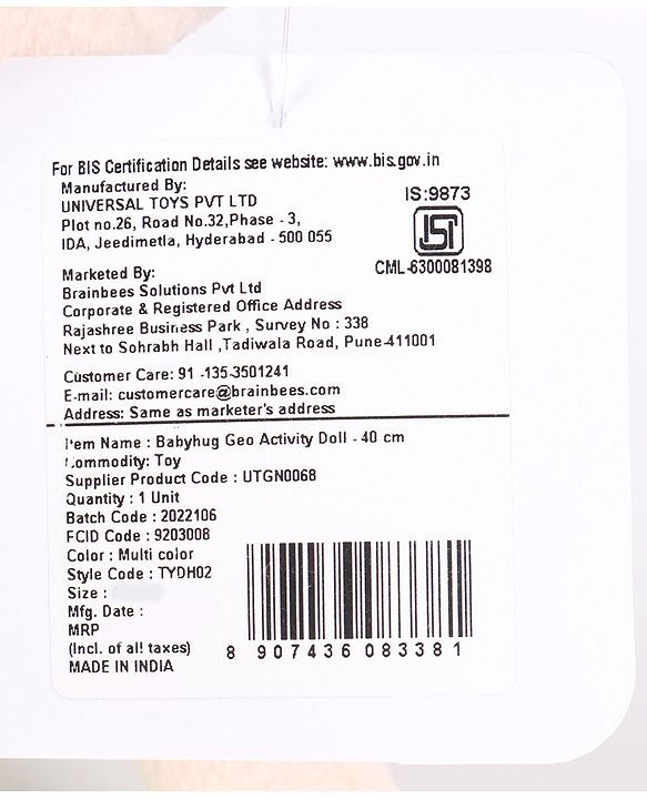 Babyhug Geo Activity Candy Doll - Height 40 cm