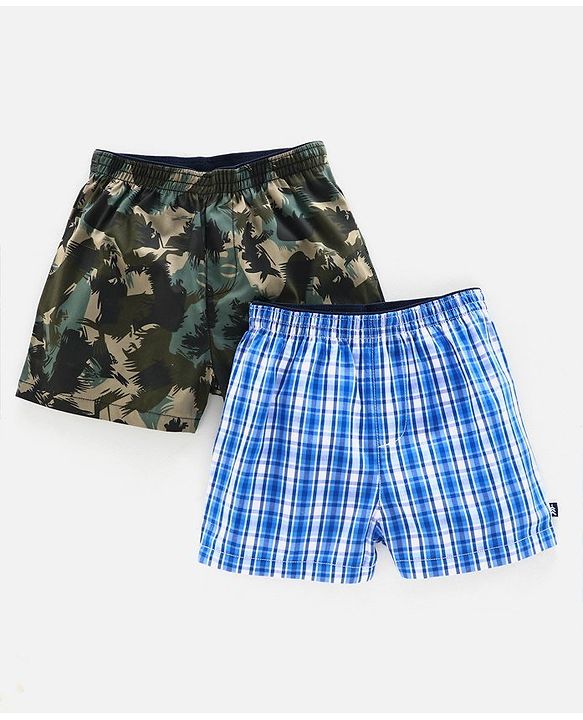 Pine Kids Peach Wash Finish Boxers Pack of 2 - Green Blue
