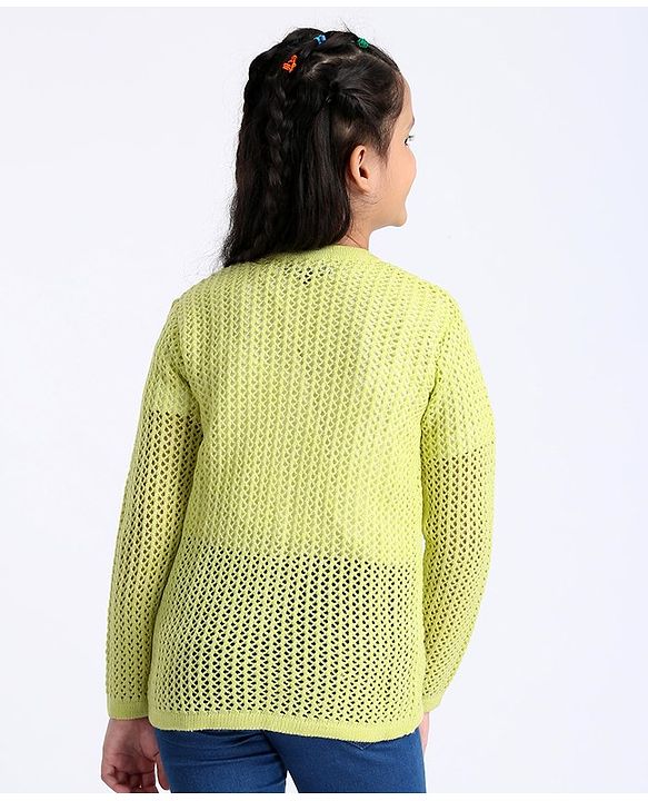 Pine Kids Full Sleeves Front Open Sweater - Lime Green