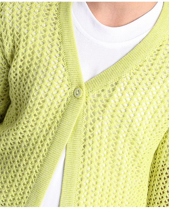 Pine Kids Full Sleeves Front Open Sweater - Lime Green