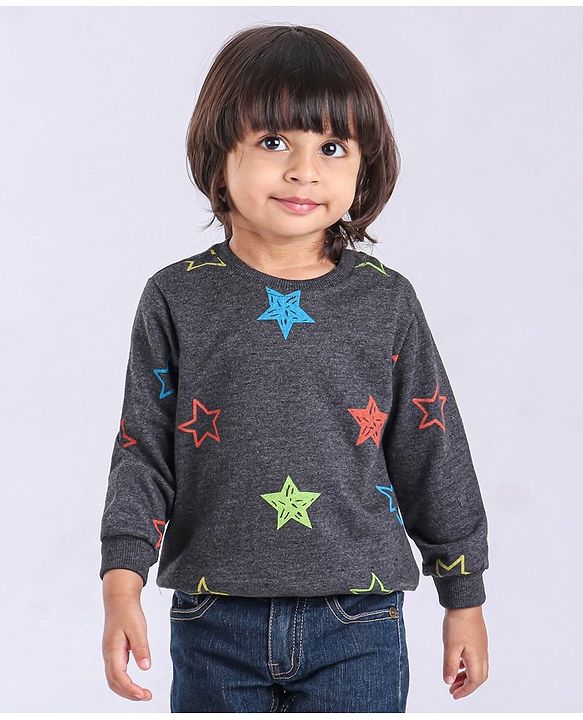 Babyhug Full Sleeves Sweatshirt Star Print - Dark Grey