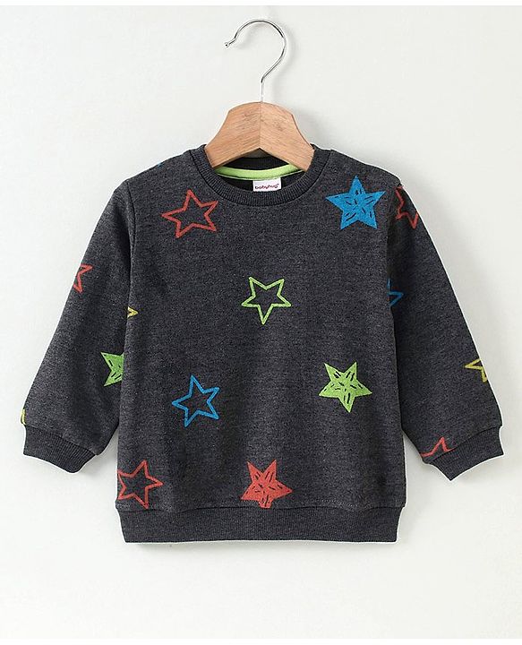 Babyhug Full Sleeves Sweatshirt Star Print - Dark Grey