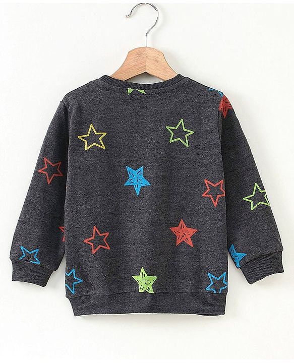 Babyhug Full Sleeves Sweatshirt Star Print - Dark Grey