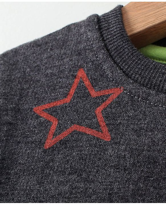 Babyhug Full Sleeves Sweatshirt Star Print - Dark Grey