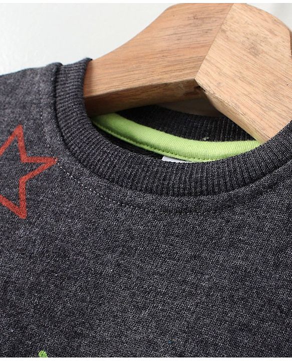 Babyhug Full Sleeves Sweatshirt Star Print - Dark Grey