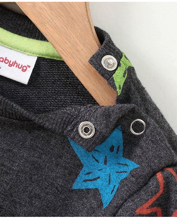 Babyhug Full Sleeves Sweatshirt Star Print - Dark Grey