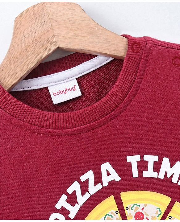 Babyhug Full Sleeves Sweatshirt Pizza Print - Maroon