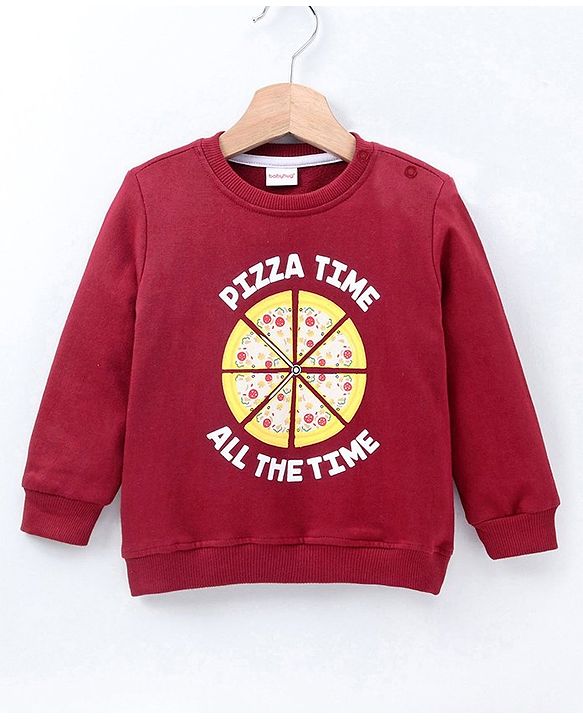 Babyhug Full Sleeves Sweatshirt Pizza Print - Maroon