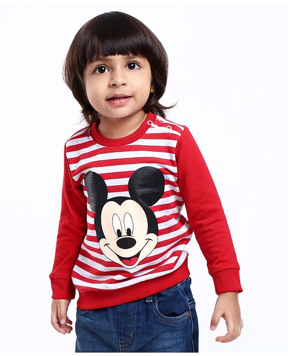 Babyhug Full Sleeves Sweatshirt Mickey Mouse Graphic - Red