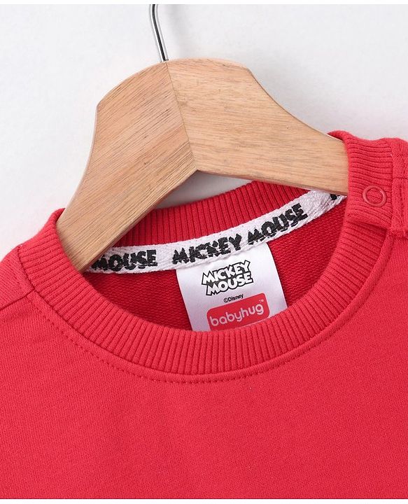 Babyhug Full Sleeves Sweatshirt Mickey Mouse Print - Red