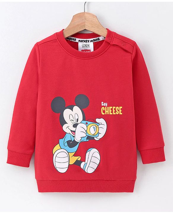 Babyhug Full Sleeves Sweatshirt Mickey Mouse Print - Red