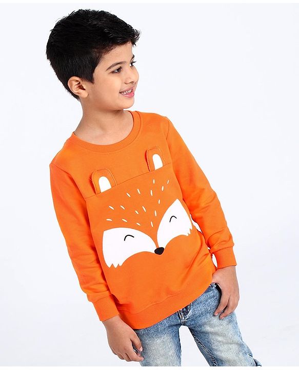 Babyhug Full Sleeves Sweatshirt Fox Embroidery - Orange