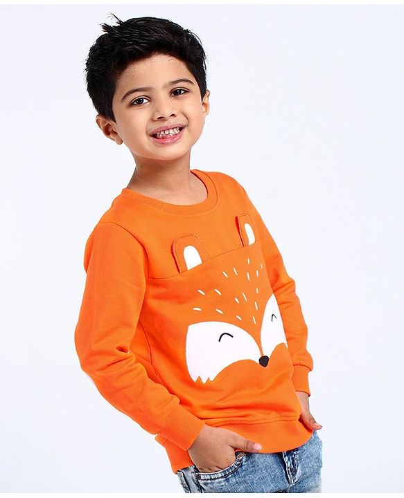 Babyhug Full Sleeves Sweatshirt Fox Embroidery - Orange