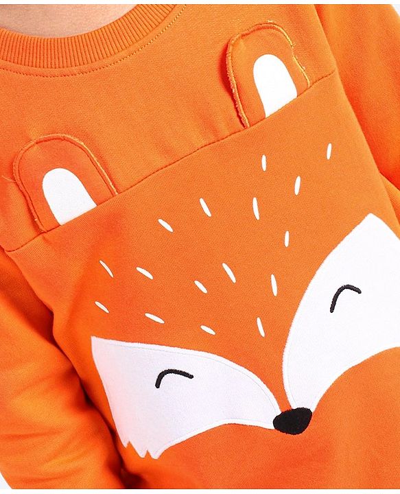 Babyhug Full Sleeves Sweatshirt Fox Embroidery - Orange