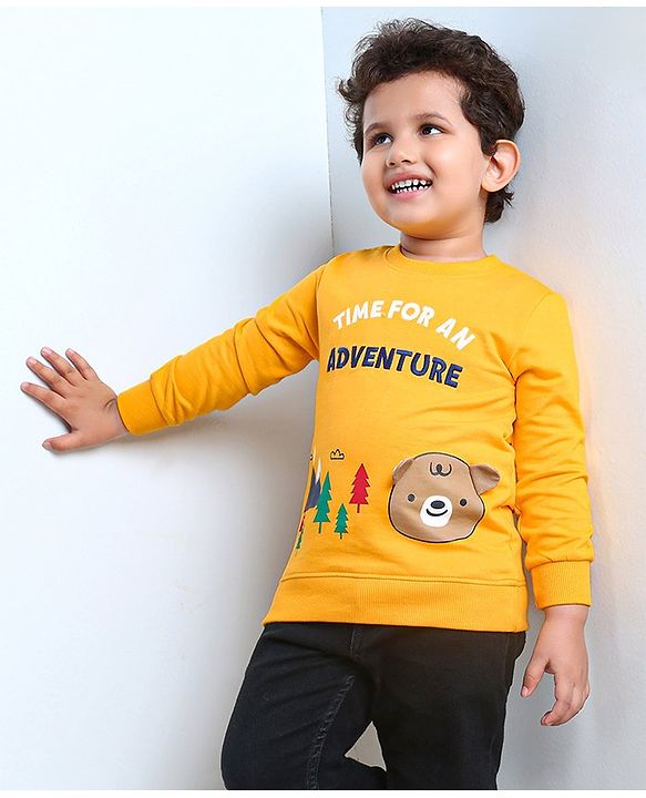 Babyhug Full Sleeves Sweatshirt Bear Print  - Mustard