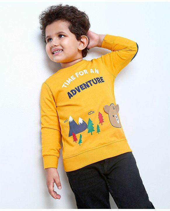 Babyhug Full Sleeves Sweatshirt Bear Print  - Mustard