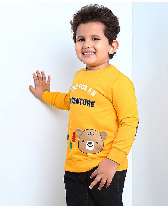 Babyhug Full Sleeves Sweatshirt Bear Print  - Mustard