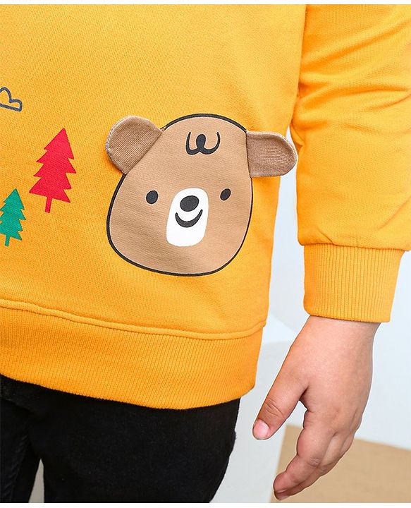 Babyhug Full Sleeves Sweatshirt Bear Print  - Mustard