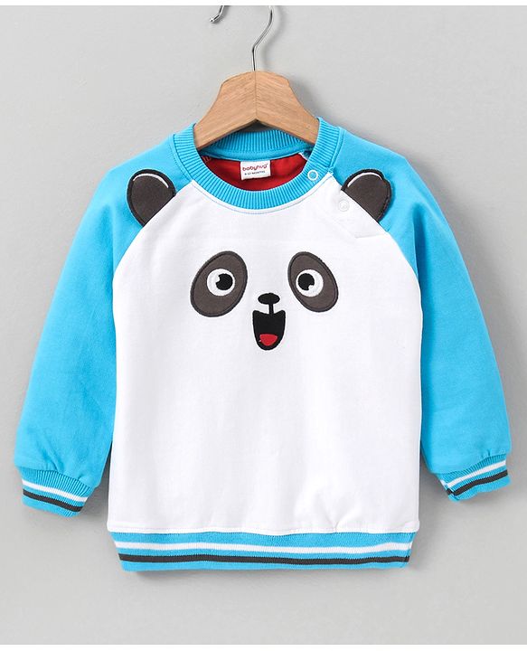 Babyhug Full Sleeves Sweatshirt Panda Print - White Blue