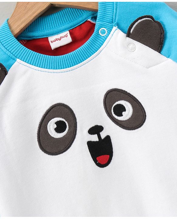 Babyhug Full Sleeves Sweatshirt Panda Print - White Blue