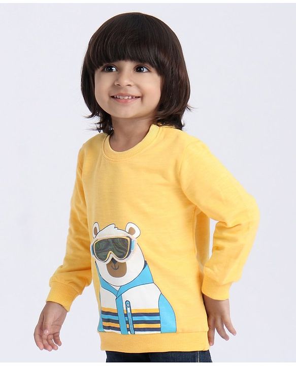 Babyhug Full Sleeves Sweatshirt Bear Print - Yellow
