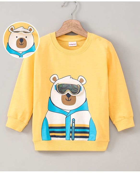 Babyhug Full Sleeves Sweatshirt Bear Print - Yellow
