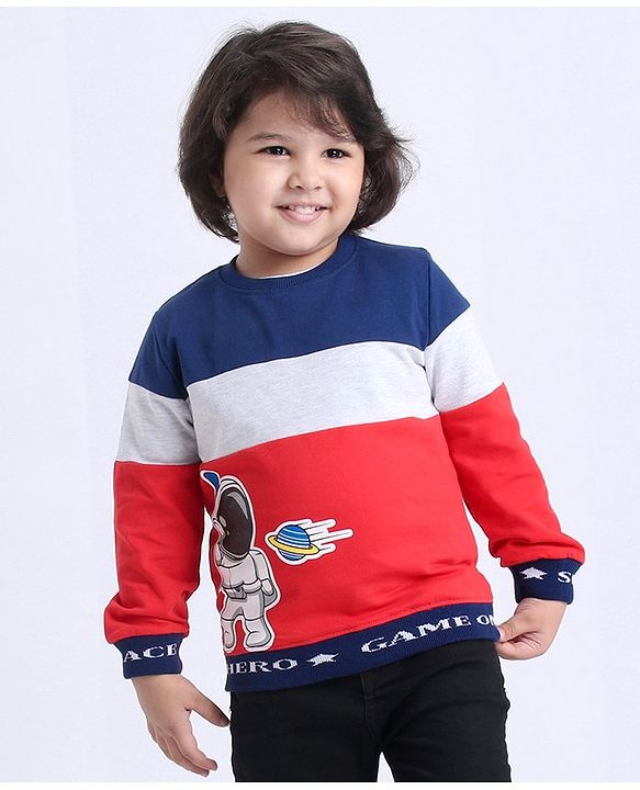 Babyhug Full Sleeve Sweatshirt Astronaut Print - Blue Red