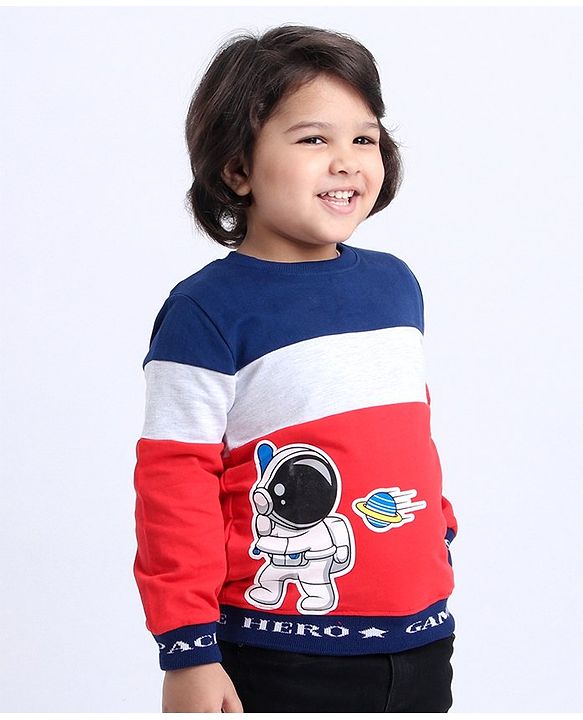 Babyhug Full Sleeve Sweatshirt Astronaut Print - Blue Red