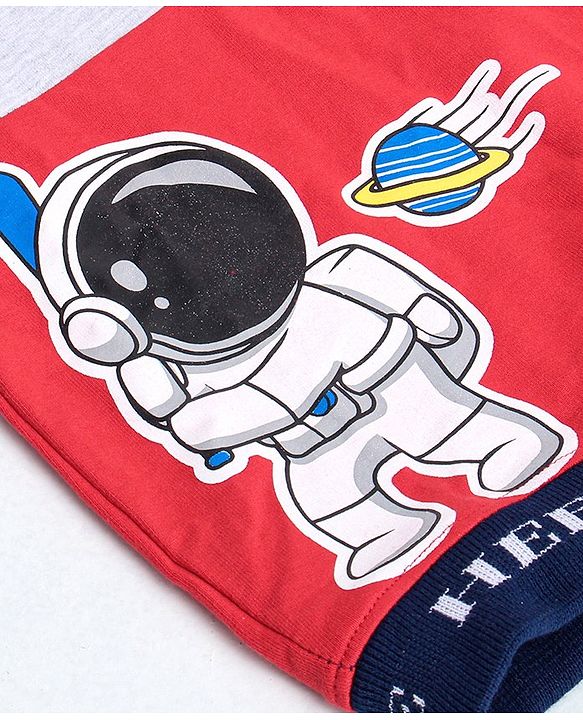 Babyhug Full Sleeve Sweatshirt Astronaut Print - Blue Red