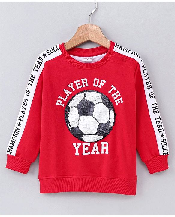 Babyhug Full Sleeves Reversible Sequined Sweatshirt Football Print - Red
