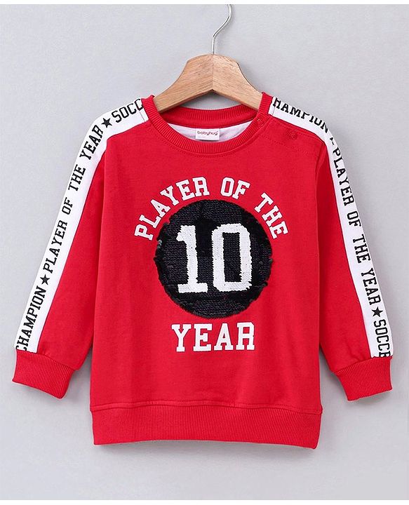 Babyhug Full Sleeves Reversible Sequined Sweatshirt Football Print - Red