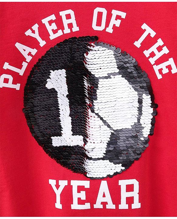 Babyhug Full Sleeves Reversible Sequined Sweatshirt Football Print - Red