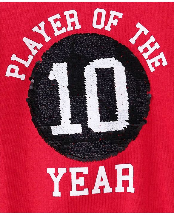 Babyhug Full Sleeves Reversible Sequined Sweatshirt Football Print - Red