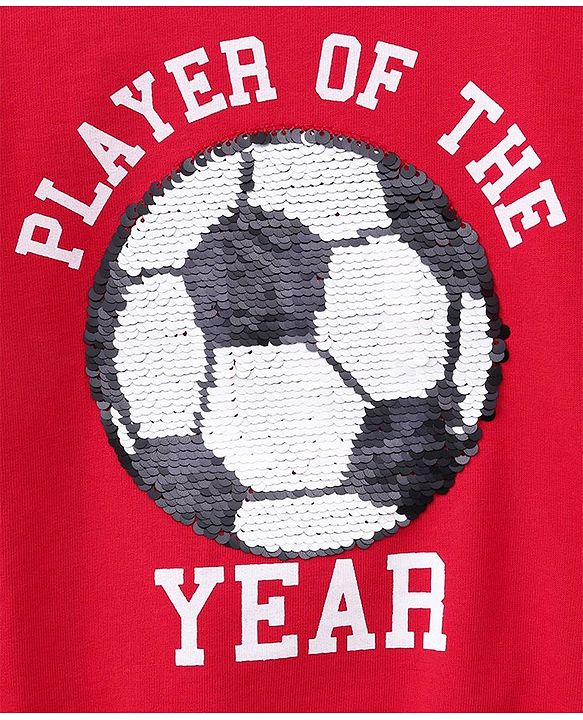 Babyhug Full Sleeves Reversible Sequined Sweatshirt Football Print - Red