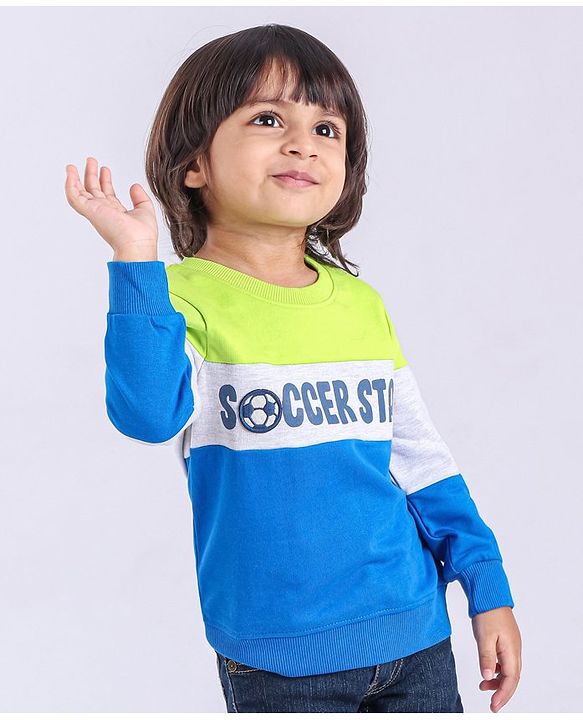 Babyhug Full Sleeves Sweatshirt Soccer Star Print - Green Grey Blue