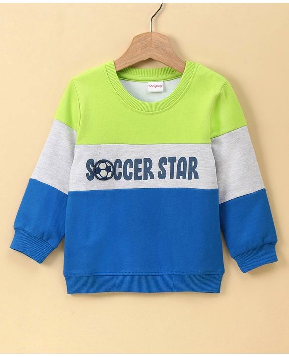 Babyhug Full Sleeves Sweatshirt Soccer Star Print - Green Grey Blue