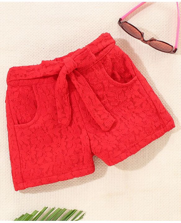 Babyhug Mid Thigh Length Shorts Floral Design - Bittersweet Red