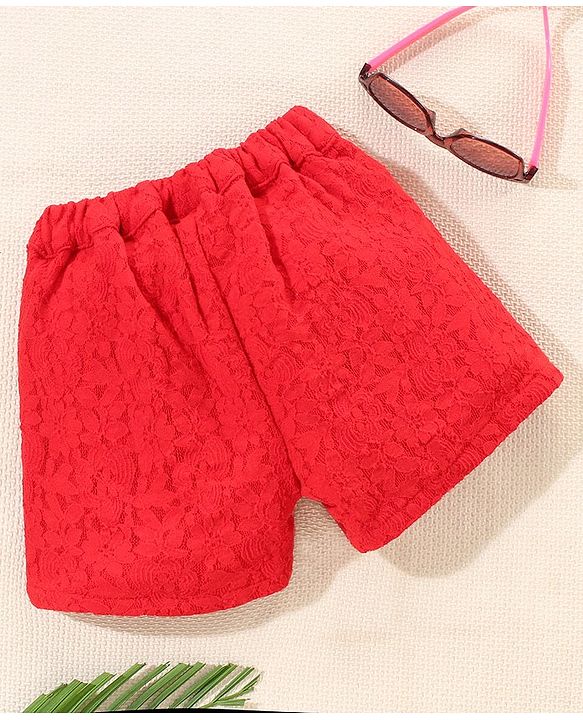 Babyhug Mid Thigh Length Shorts Floral Design - Bittersweet Red