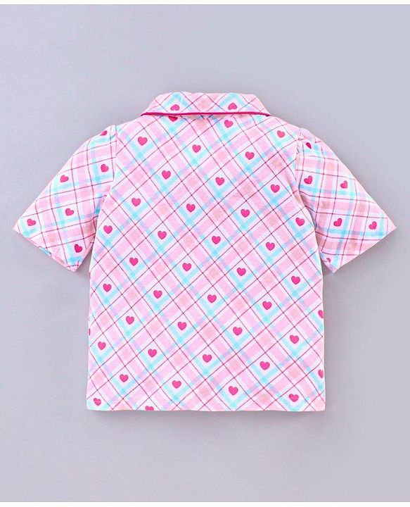 Pine Kids Half Sleeves Biowashed Night Suit Heart Print - Pink