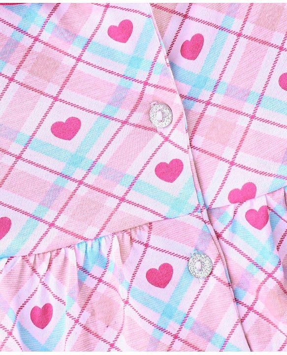 Pine Kids Half Sleeves Biowashed Night Suit Heart Print - Pink
