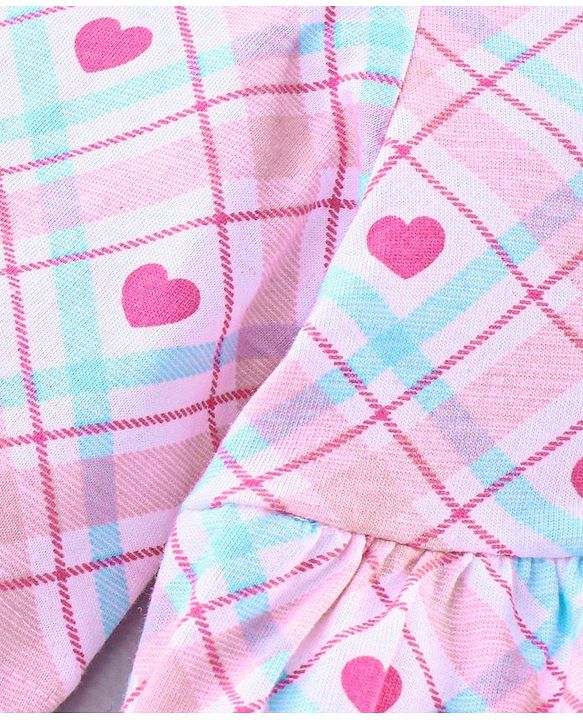Pine Kids Half Sleeves Biowashed Night Suit Heart Print - Pink