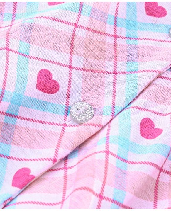 Pine Kids Half Sleeves Biowashed Night Suit Heart Print - Pink