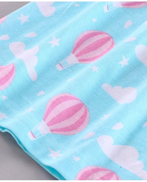 Pine Kids Half Sleeve Biowashed Top and Capri Pants Set Hot Air Balloon & Clouds Print - Blue