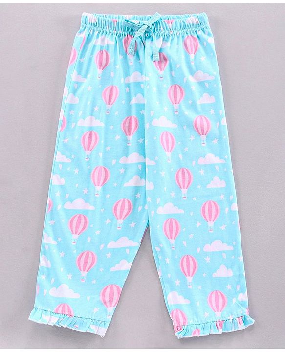 Pine Kids Half Sleeve Biowashed Top and Capri Pants Set Hot Air Balloon & Clouds Print - Blue