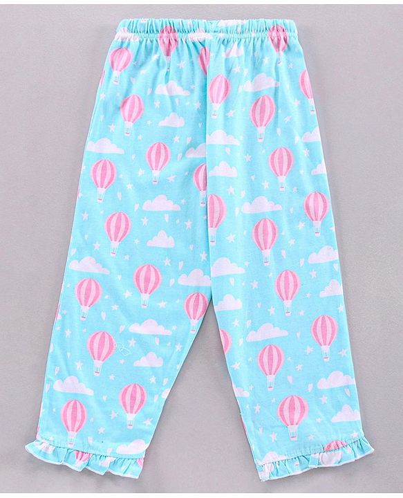 Pine Kids Half Sleeve Biowashed Top and Capri Pants Set Hot Air Balloon & Clouds Print - Blue