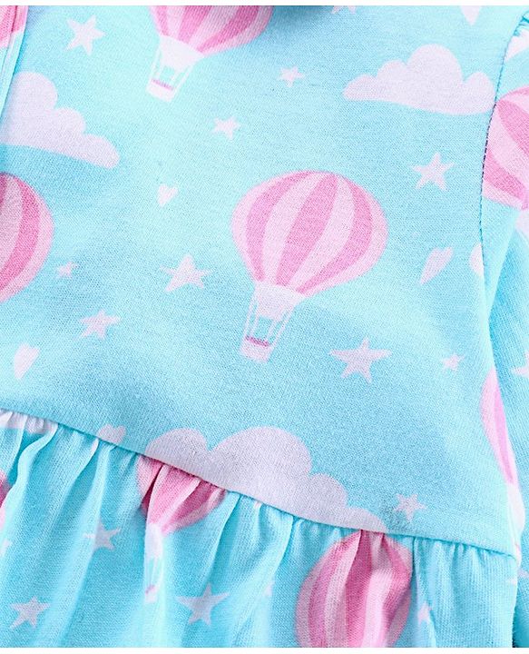 Pine Kids Half Sleeve Biowashed Top and Capri Pants Set Hot Air Balloon & Clouds Print - Blue