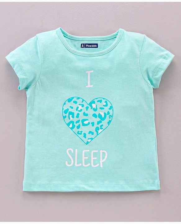 Pine Kids Half Sleeves Bio Washed T-Shirt & Pajama Heart Print - Blue